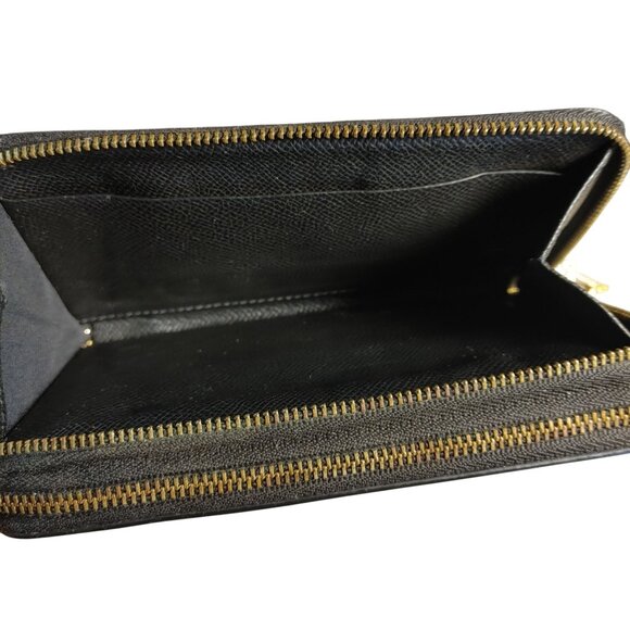 Coach Black Leather Zip Wallet Double Gold Tone Hardware Card Slots ID Window - Picture 9 of 14